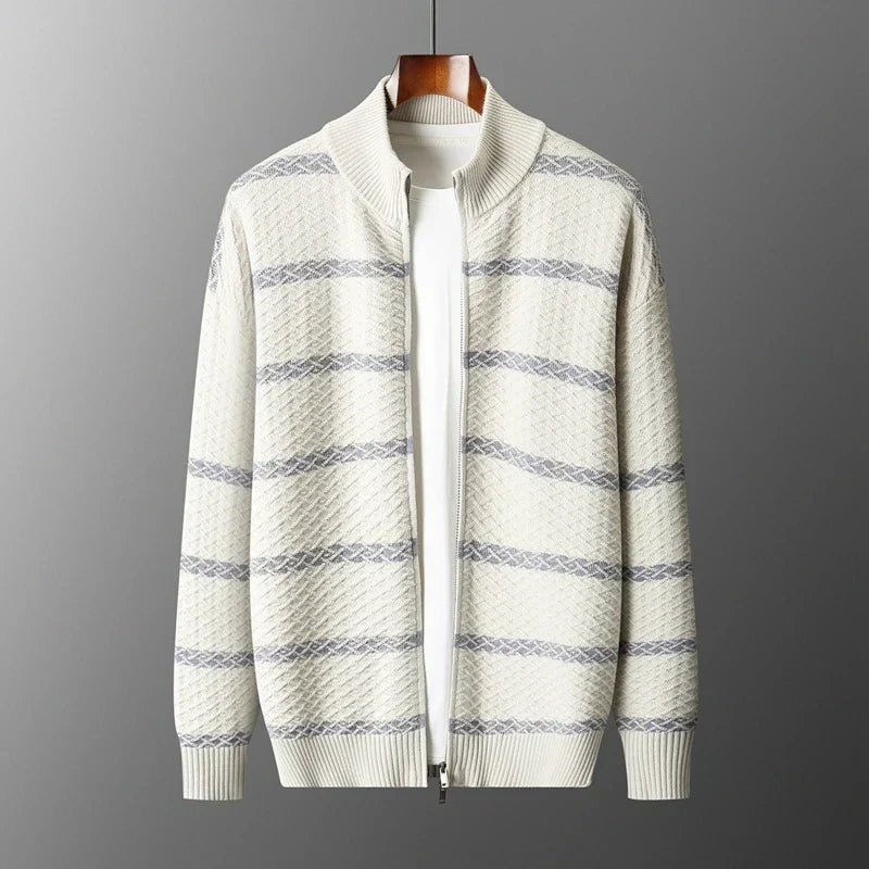 Men's Zip Up Knit Jacket Stand Collar Ribbed Cuffs 1