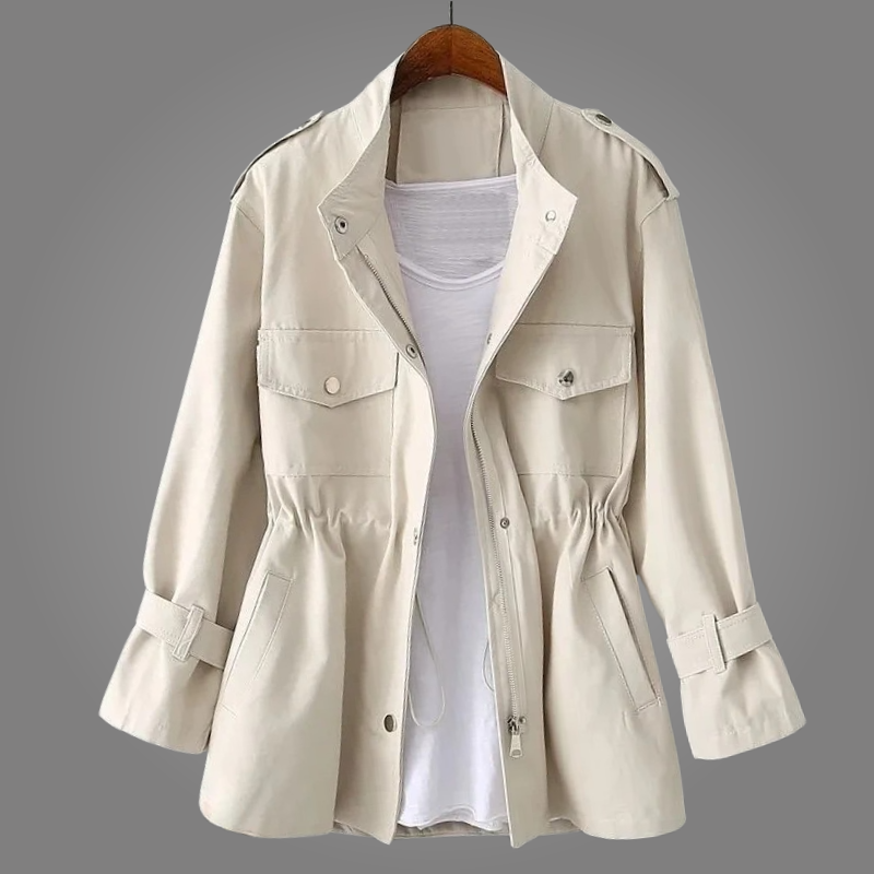 Women's Utility Overcoat Drawstring Tie Stand Collar 5