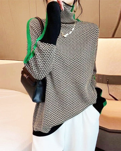 Women's Turtleneck Jumper Geometric Pattern Knit Sweater 6