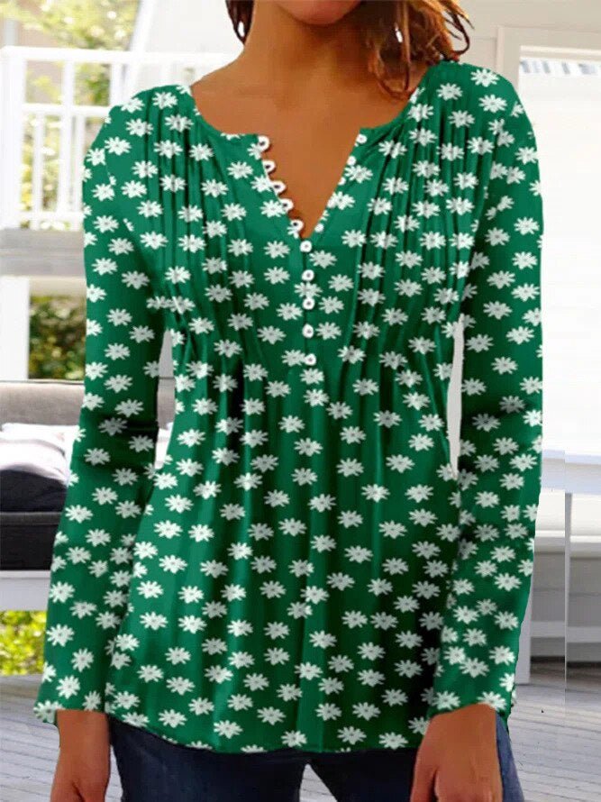 Women's Blouse | Henley Button Neck Lace Sleeve