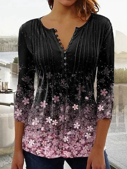 Women's Blouse | Henley Button Neck Lace Sleeve