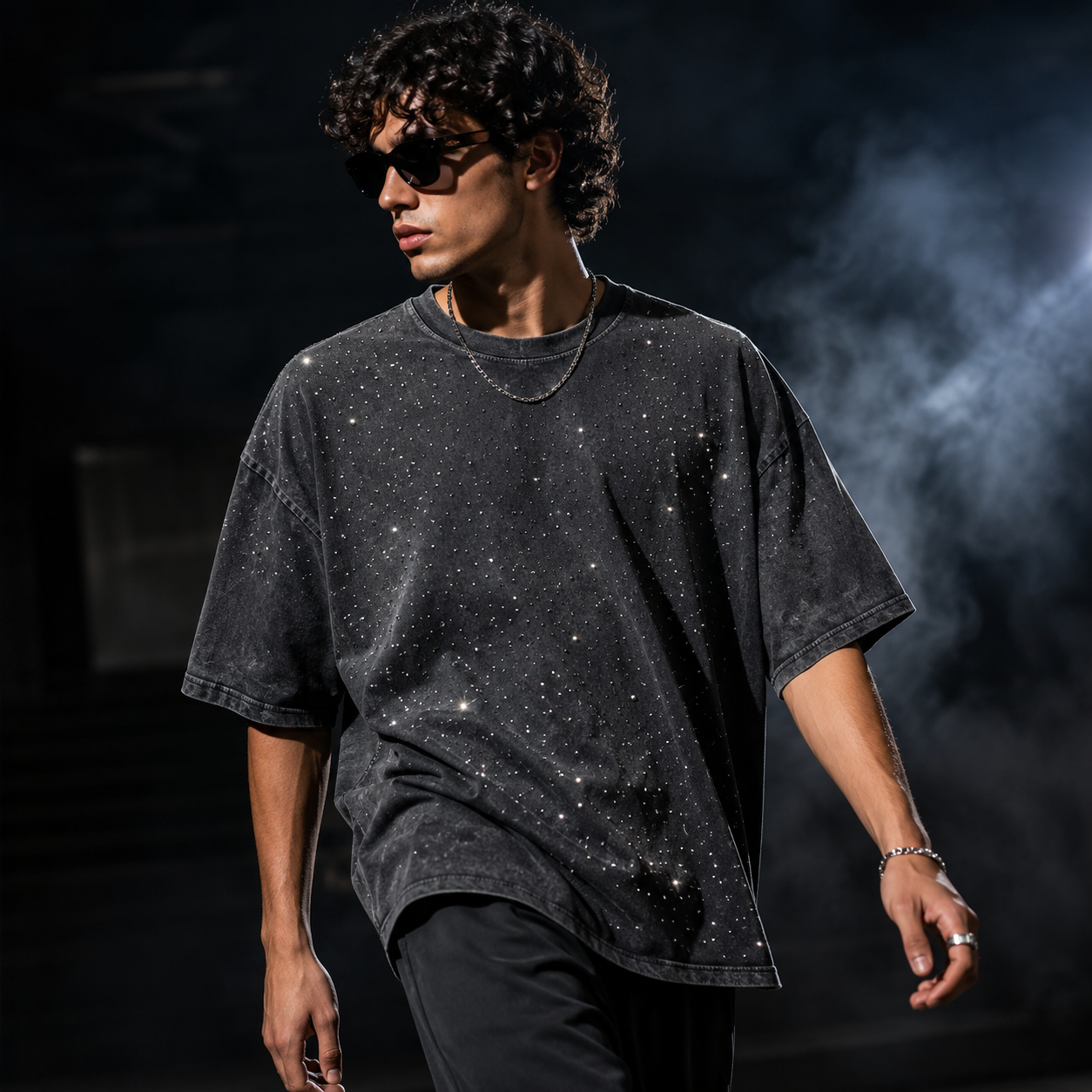 Men's T-Shirt | Rhinestone Detail Oversized Fit