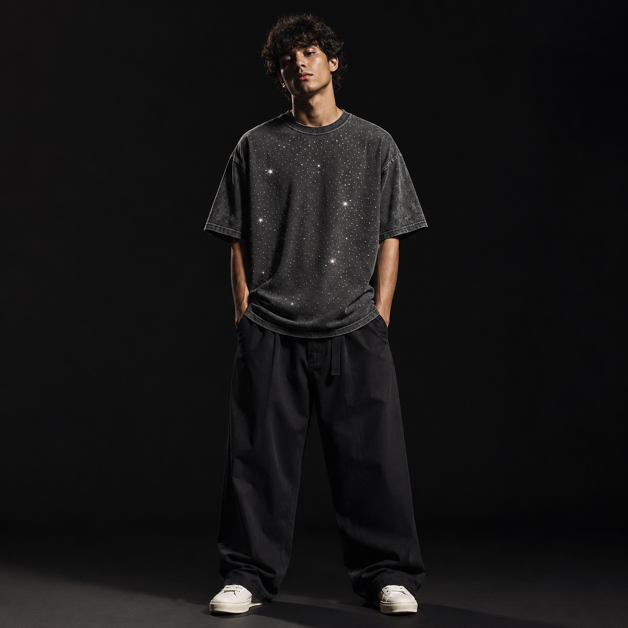 Men's T-Shirt | Rhinestone Detail Oversized Fit