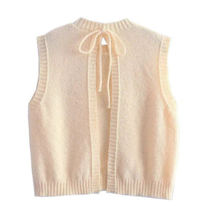 Marylou | Women's Knitted Beige Summer Top with Open Back 3