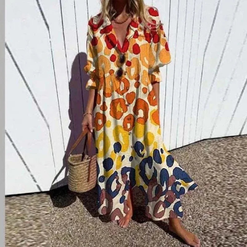 Maxi Dress Women's | Bold Floral Print & V-Neck Long Sleeve