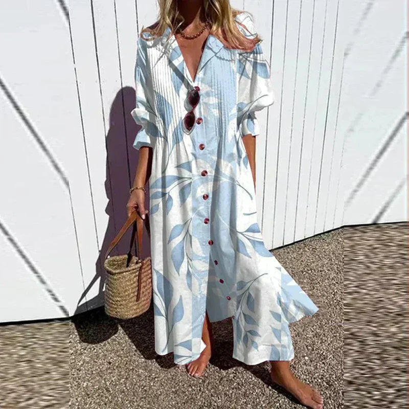 Maxi Dress Women's | Bold Floral Print & V-Neck Long Sleeve