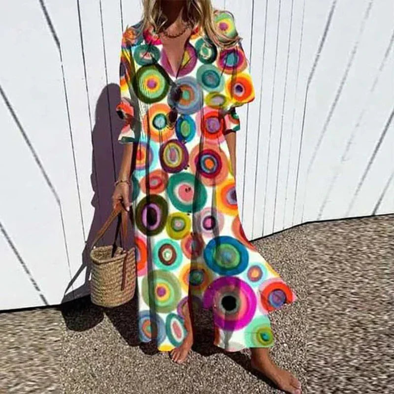 Maxi Dress Women's | Bold Floral Print & V-Neck Long Sleeve