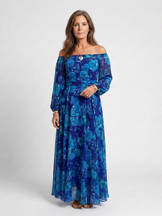 Maxi Dress Women's | Elegant Off-Shoulder Floral Design