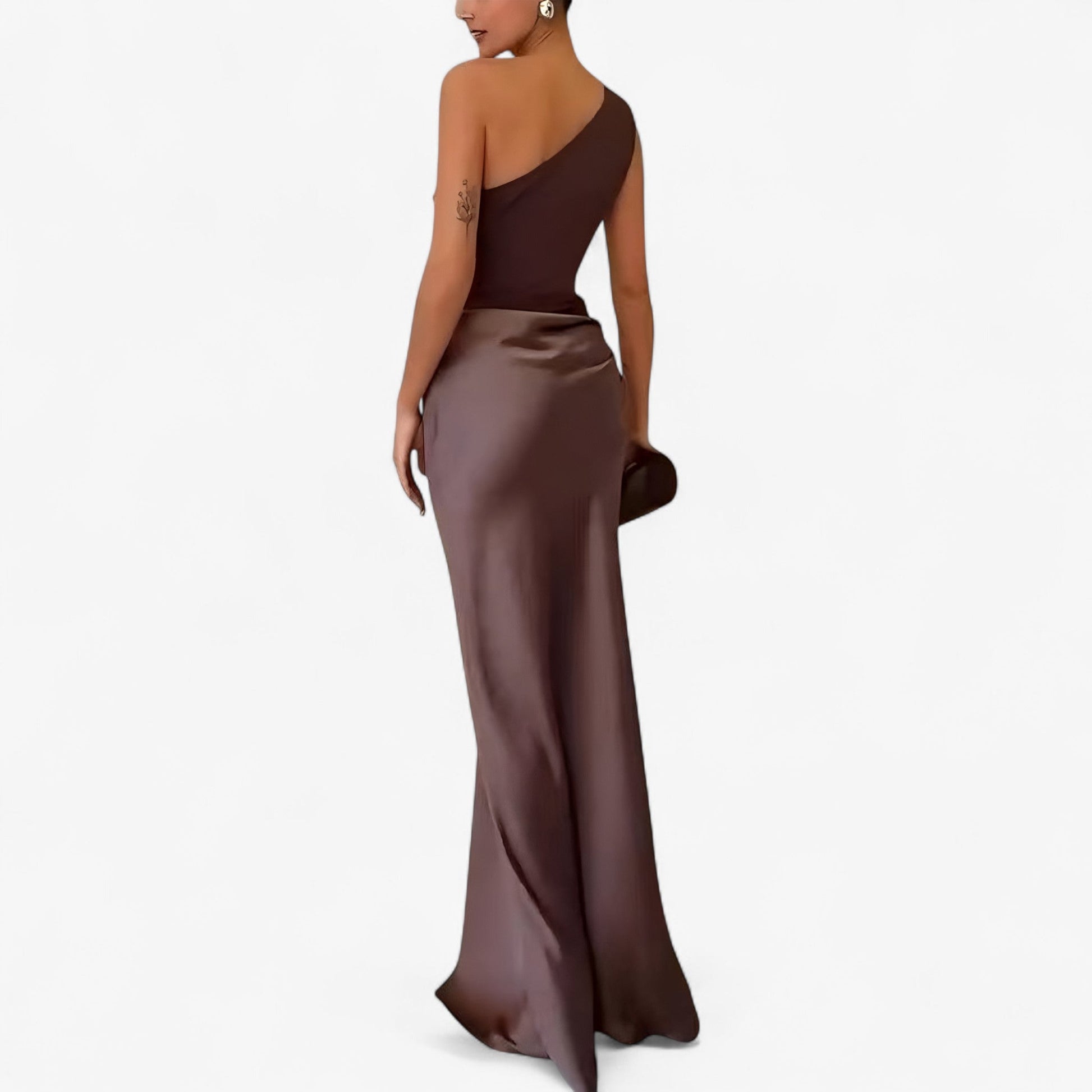 Maxi Dress Women's | One-Shoulder Satin Ruched Evening Gown