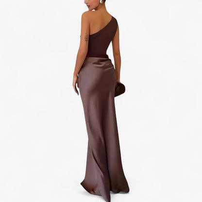 Maxi Dress Women's | One-Shoulder Satin Ruched Evening Gown