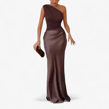Maxi Dress Women's | One-Shoulder Satin Ruched Evening Gown