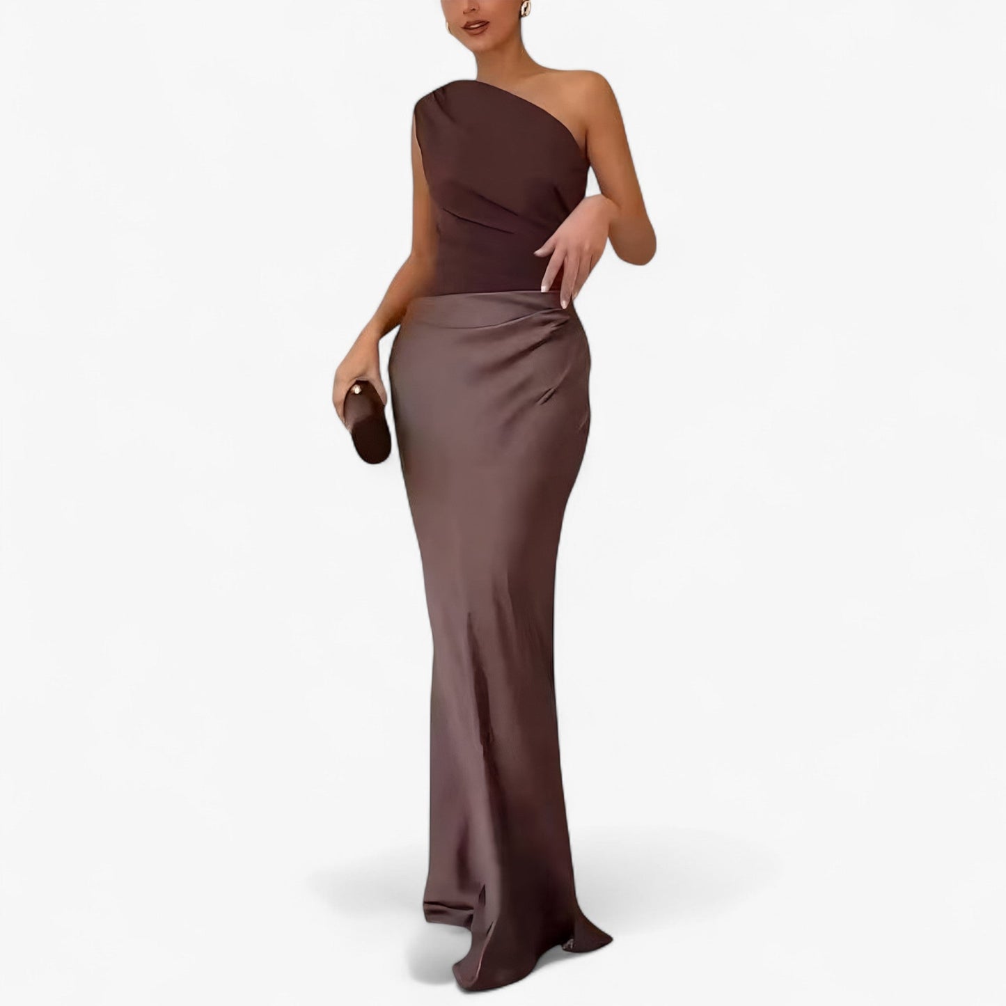 Maxi Dress Women's | One-Shoulder Satin Ruched Evening Gown