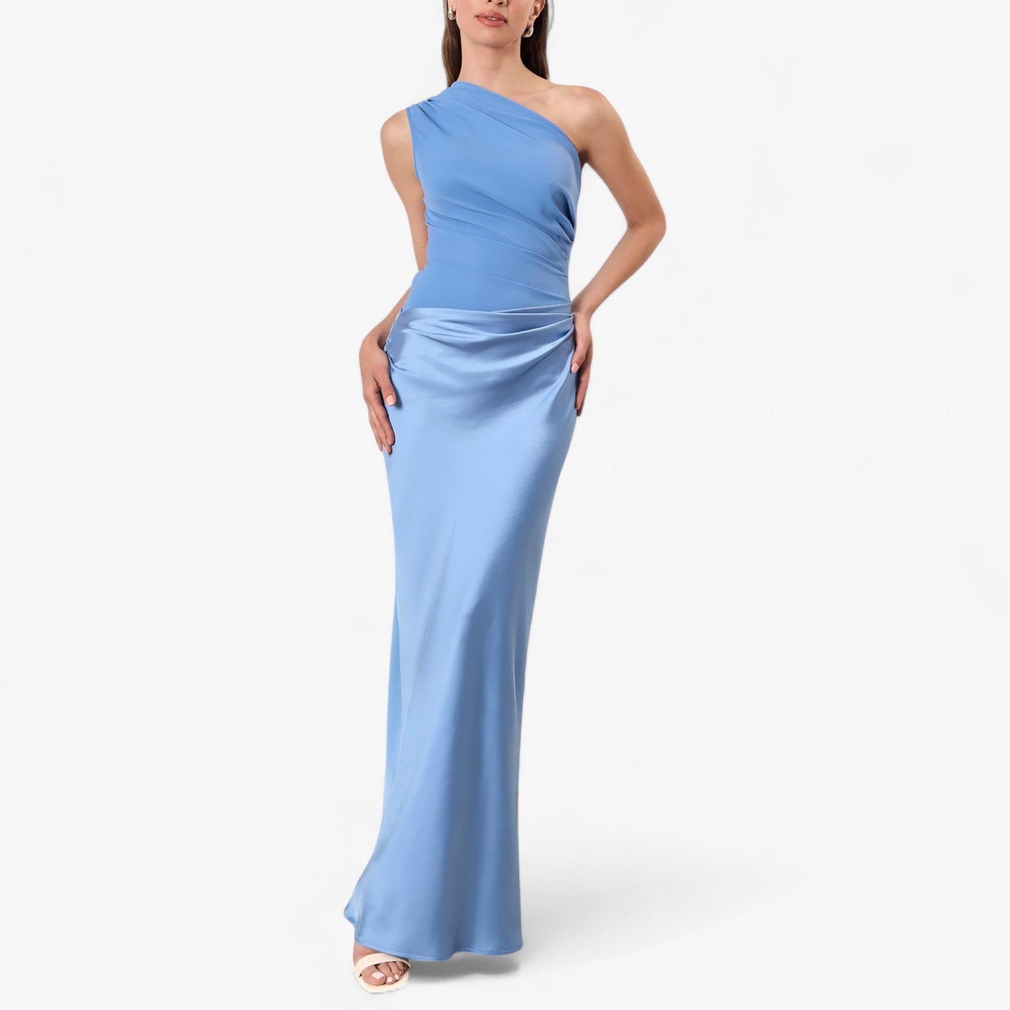 Maxi Dress Women's | One-Shoulder Satin Ruched Evening Gown