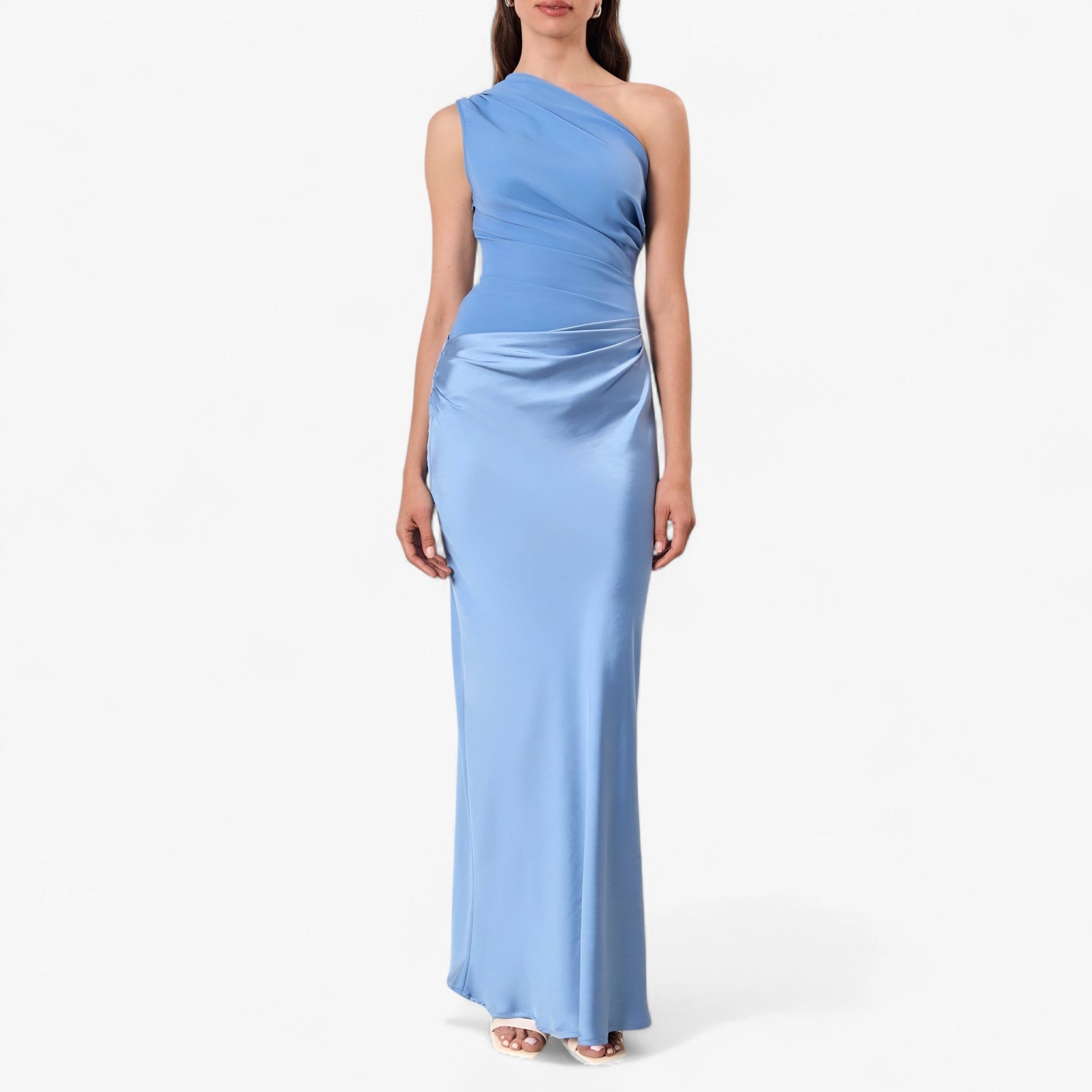 Maxi Dress Women's | One-Shoulder Satin Ruched Evening Gown