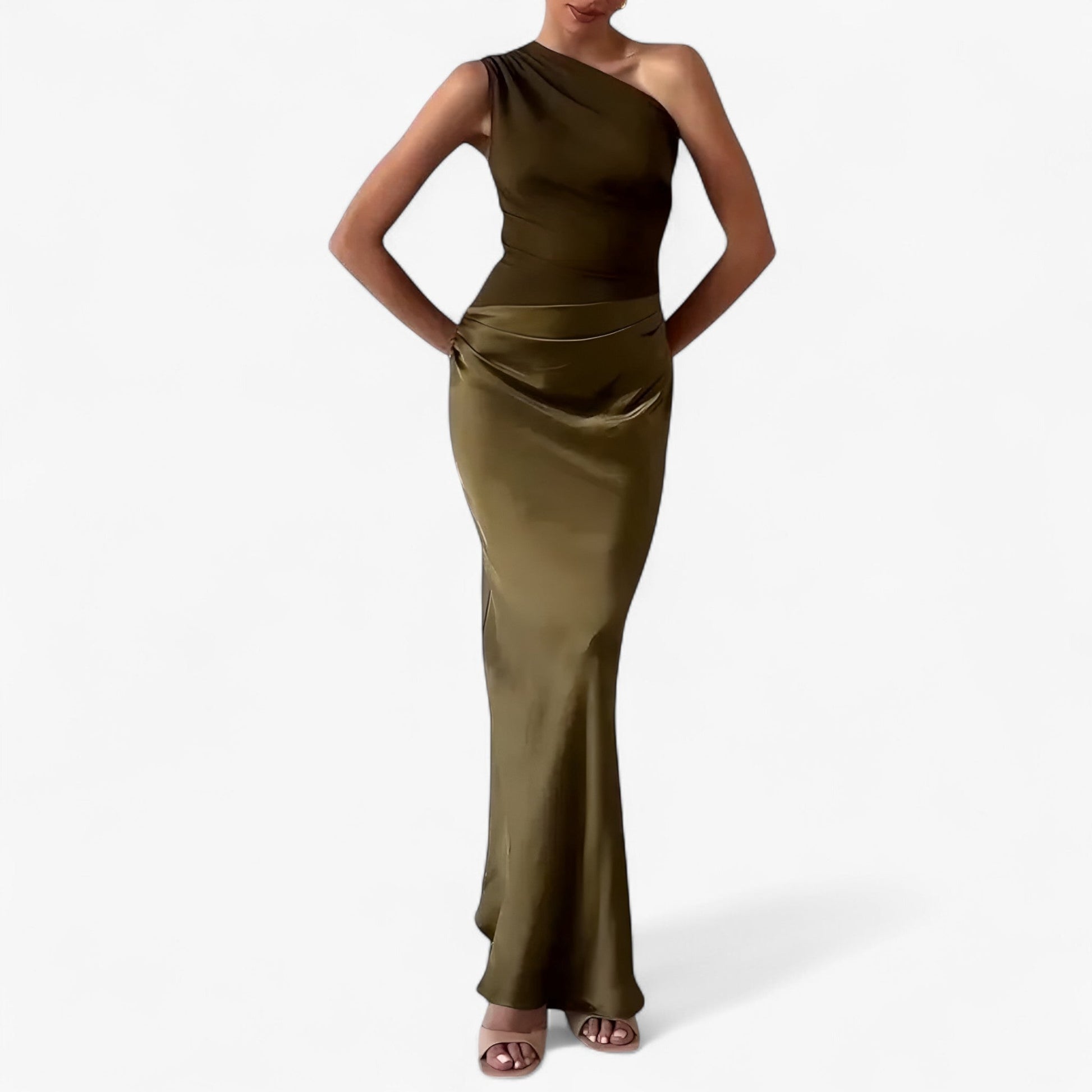 Maxi Dress Women's | One-Shoulder Satin Ruched Evening Gown