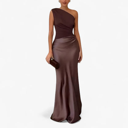Maxi Dress Women's | One-Shoulder Satin Ruched Evening Gown