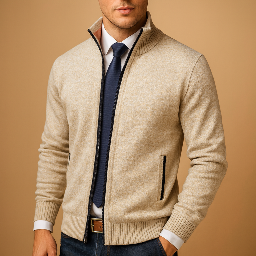 Men’s Classic Zip-Up Cardigan Sweater – Timeless Knit Jacket for Smart Casual Wear 0