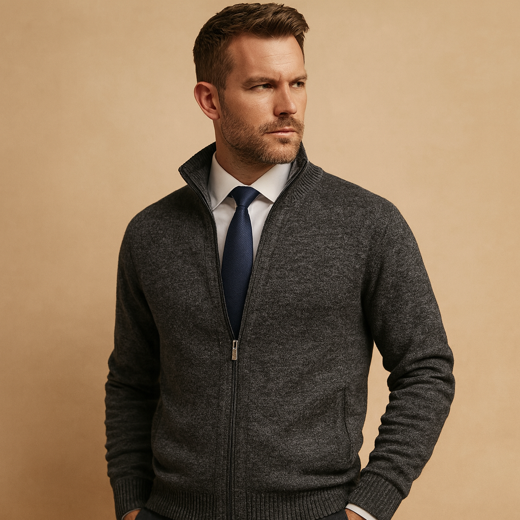 Men’s Classic Zip-Up Cardigan Sweater – Timeless Knit Jacket for Smart Casual Wear 1