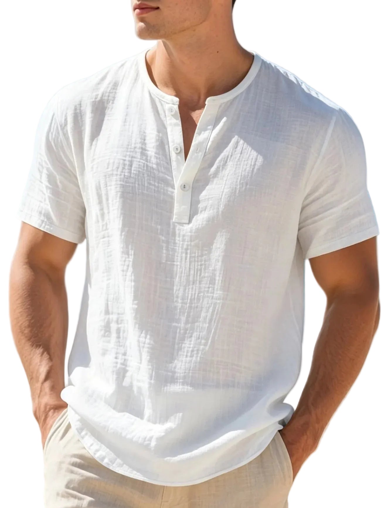 Men's Cotton Linen Henley T-Shirt | Lightweight Breathable Summer Essential 0