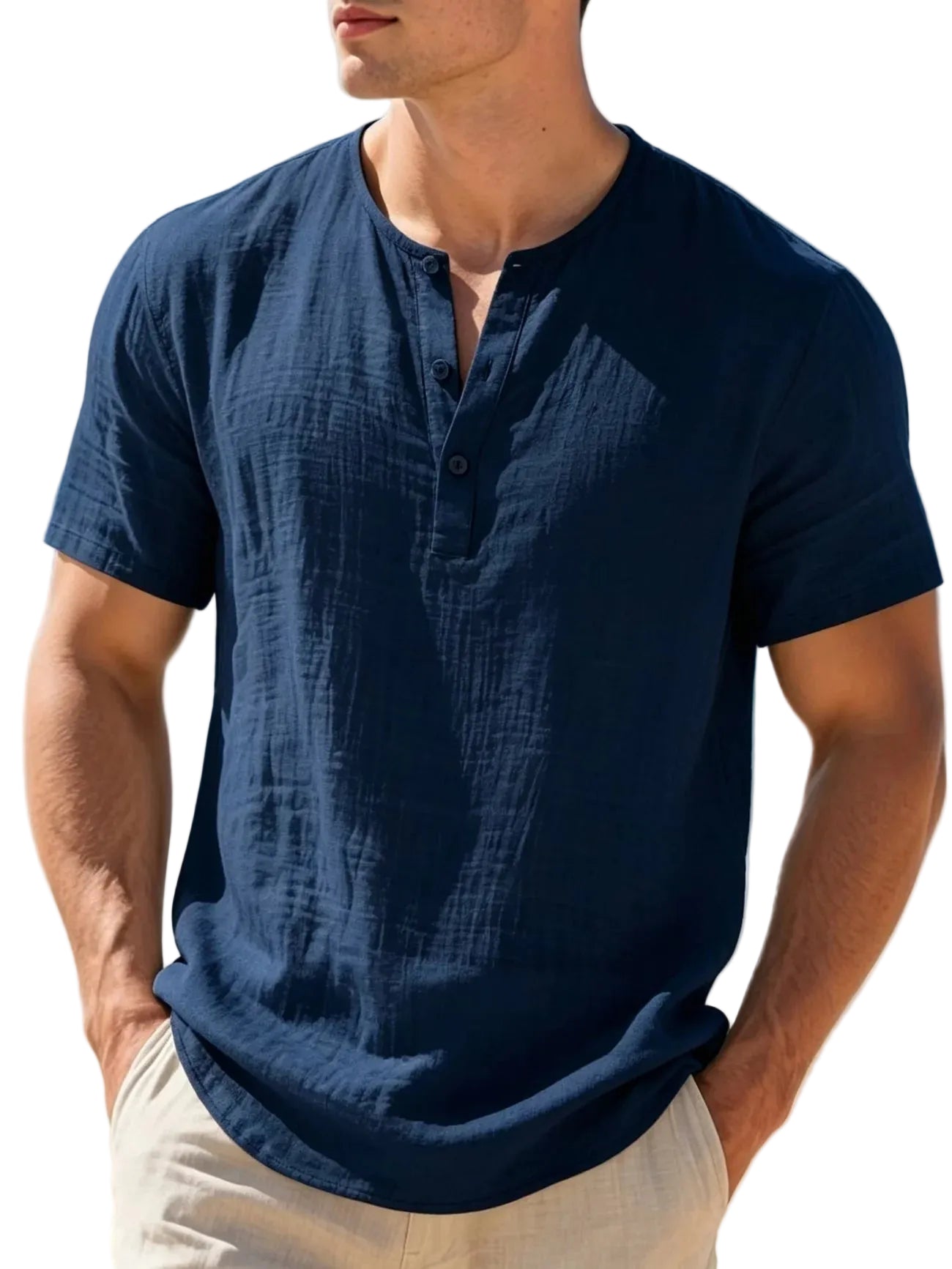 Men's Cotton Linen Henley T-Shirt | Lightweight Breathable Summer Essential 1