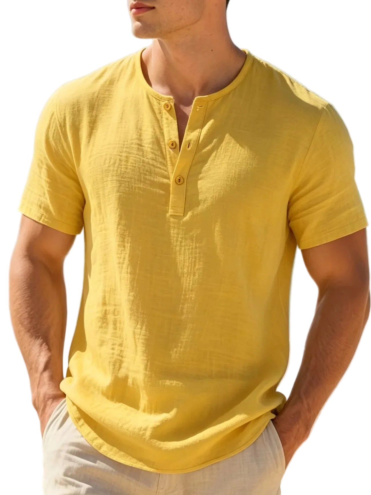Men's Cotton Linen Henley T-Shirt | Lightweight Breathable Summer Essential 2