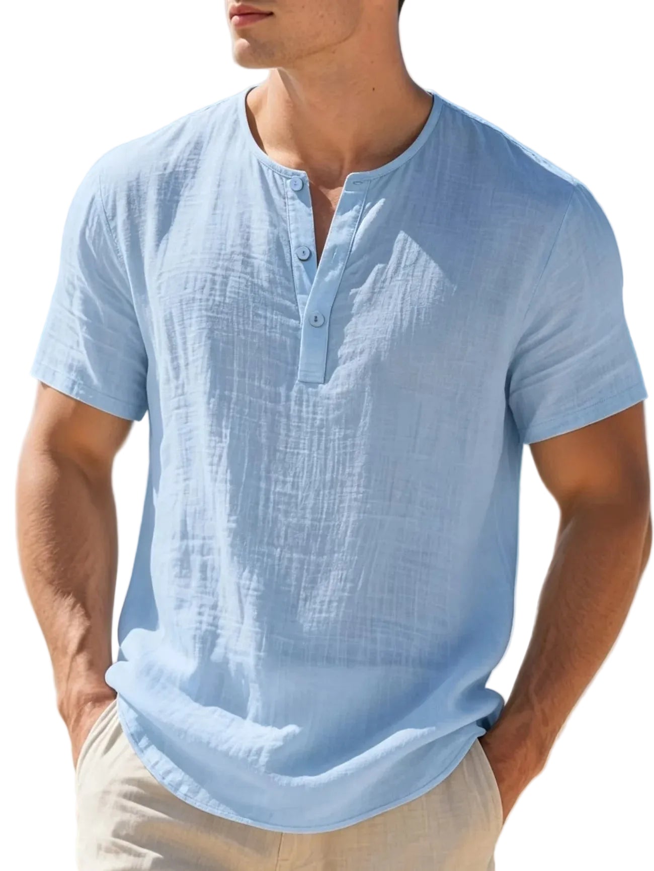 Men's Cotton Linen Henley T-Shirt | Lightweight Breathable Summer Essential 3