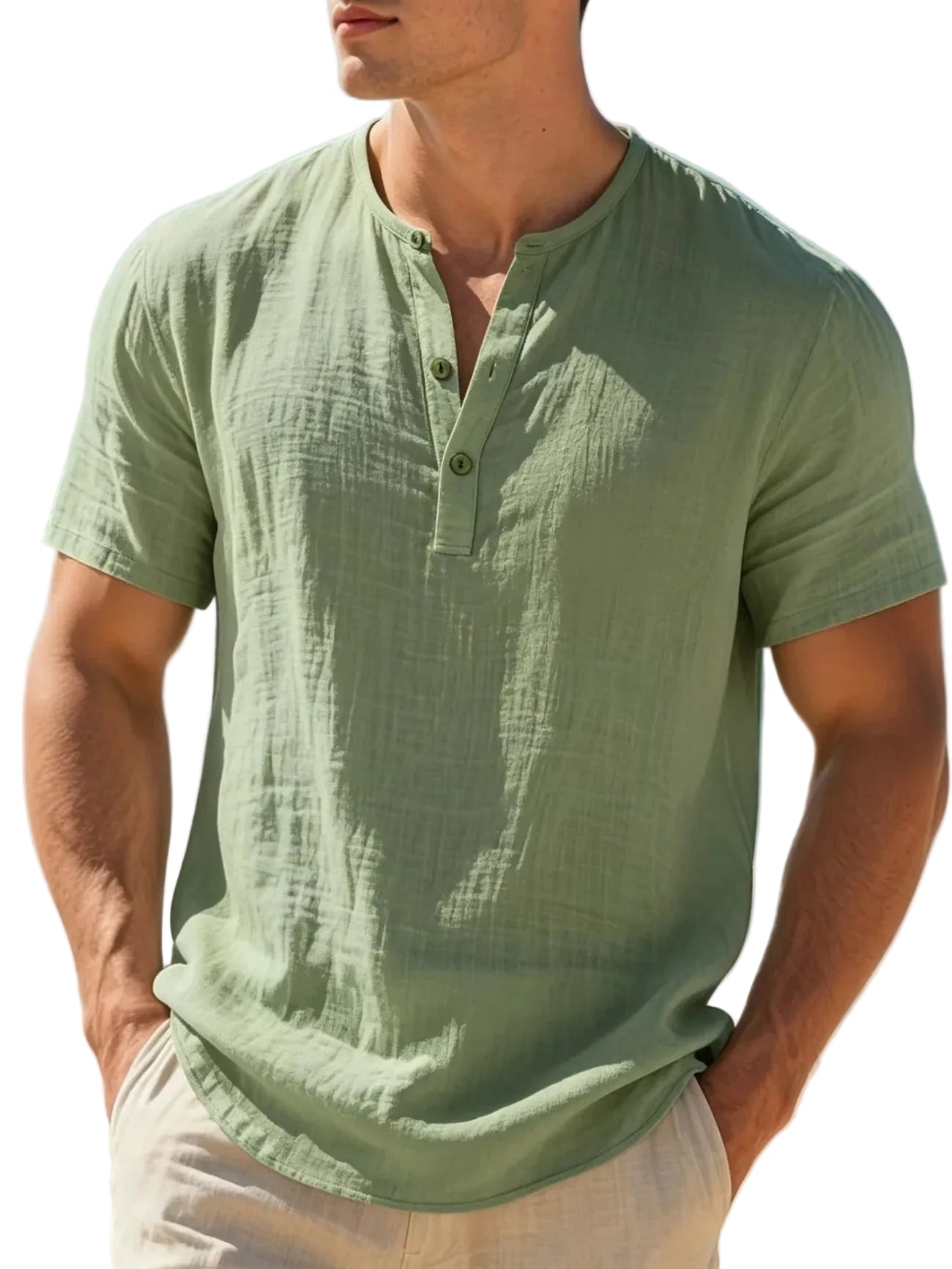 Men's Cotton Linen Henley T-Shirt | Lightweight Breathable Summer Essential 4