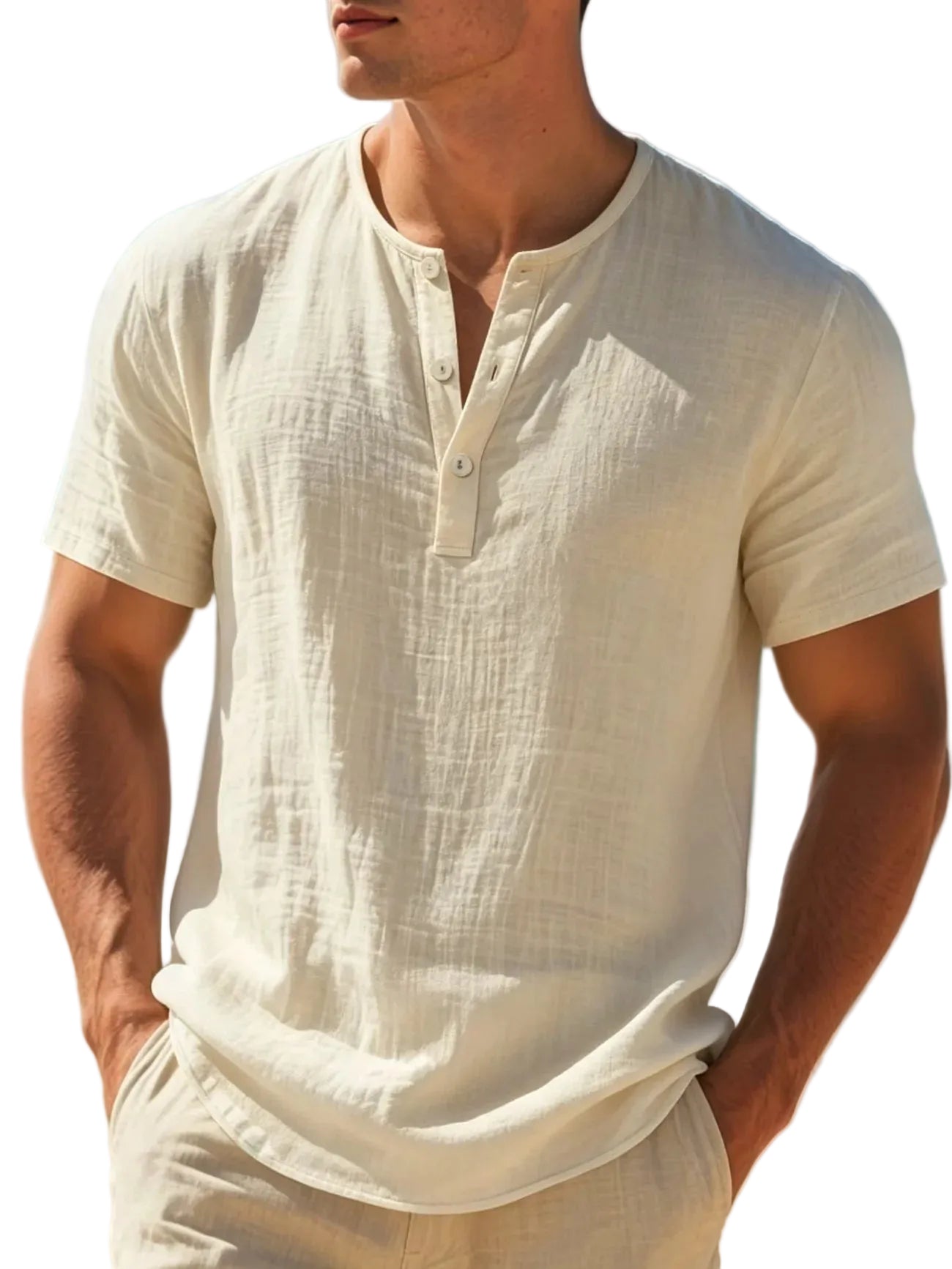 Men's Cotton Linen Henley T-Shirt | Lightweight Breathable Summer Essential 5