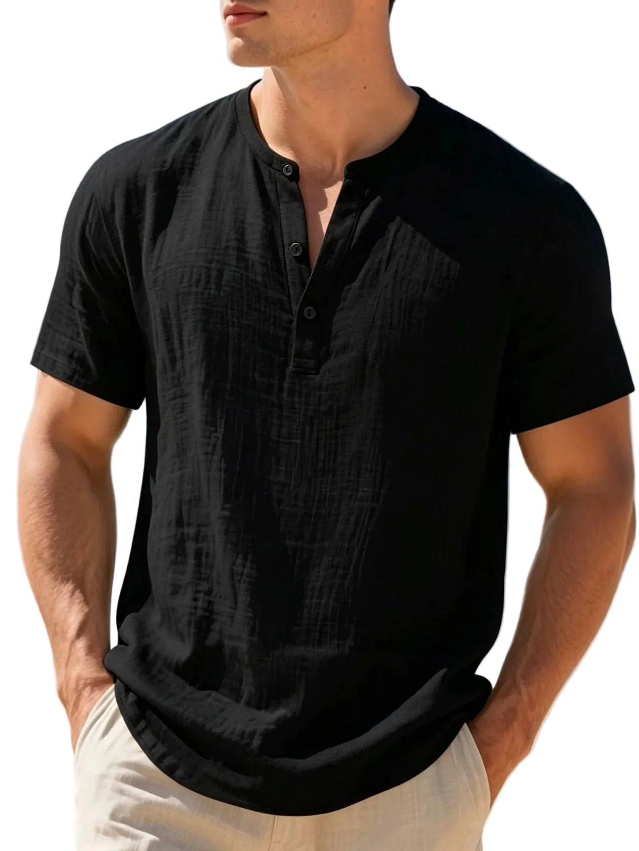 Men's Cotton Linen Henley T-Shirt | Lightweight Breathable Summer Essential 6