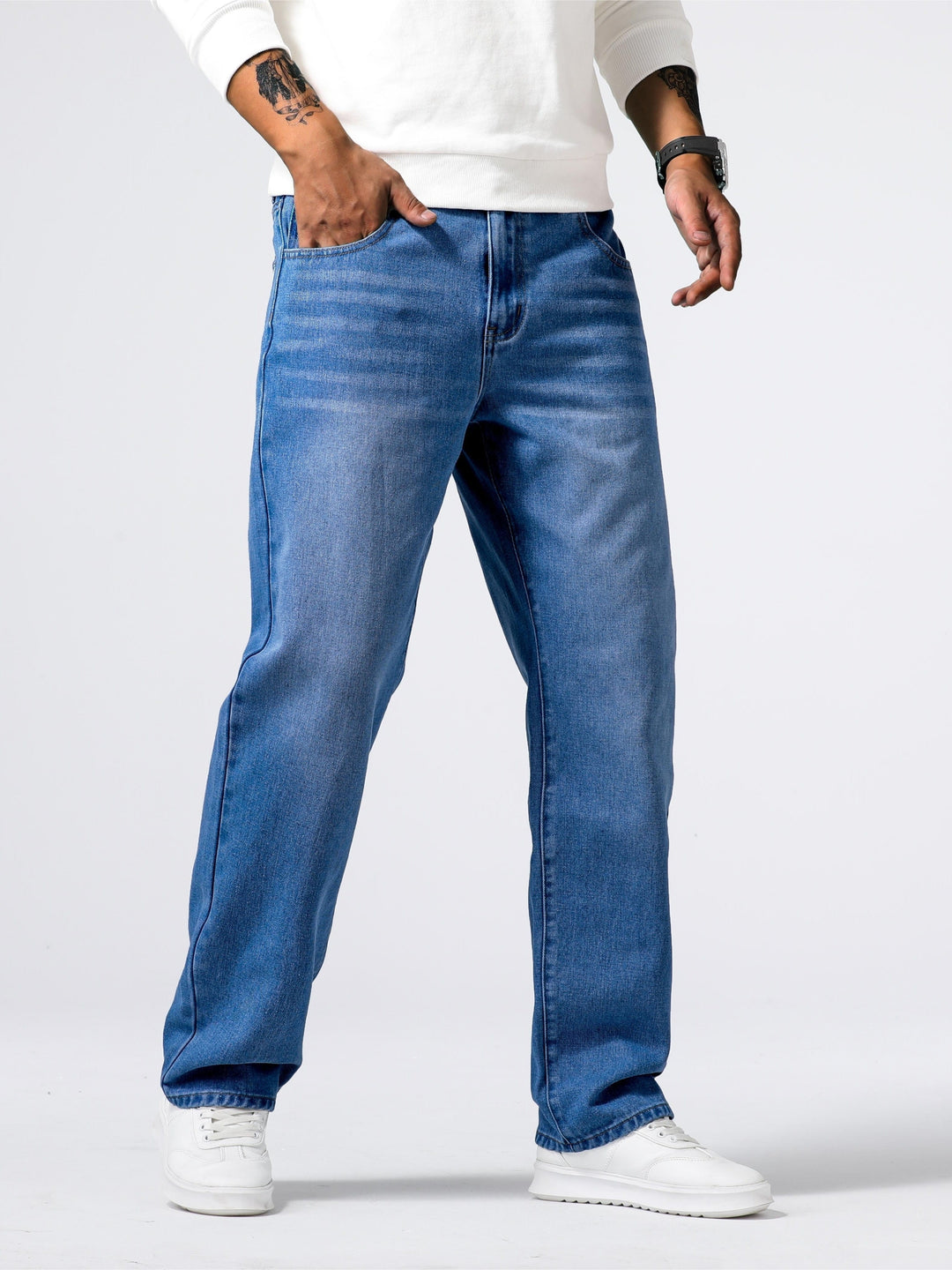 Men’s Denim Jeans Straight Leg Washed Blue Everyday Fit 2