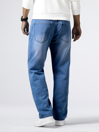 Men’s Denim Jeans Straight Leg Washed Blue Everyday Fit 3