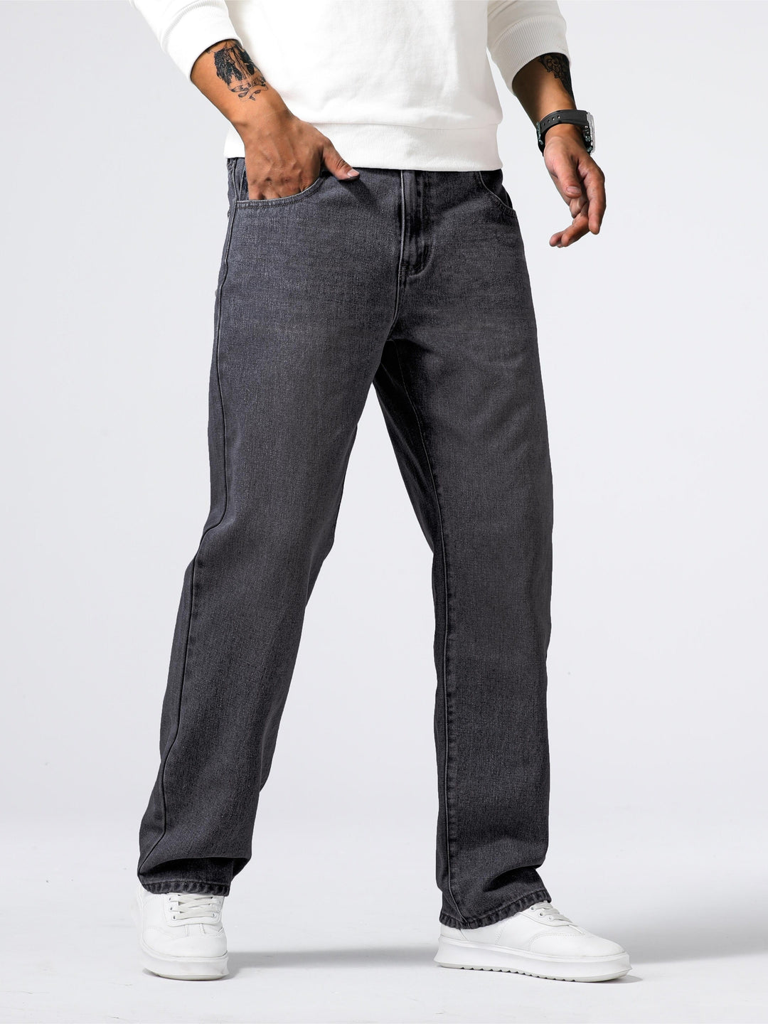 Men’s Denim Jeans Straight Leg Washed Blue Everyday Fit 4
