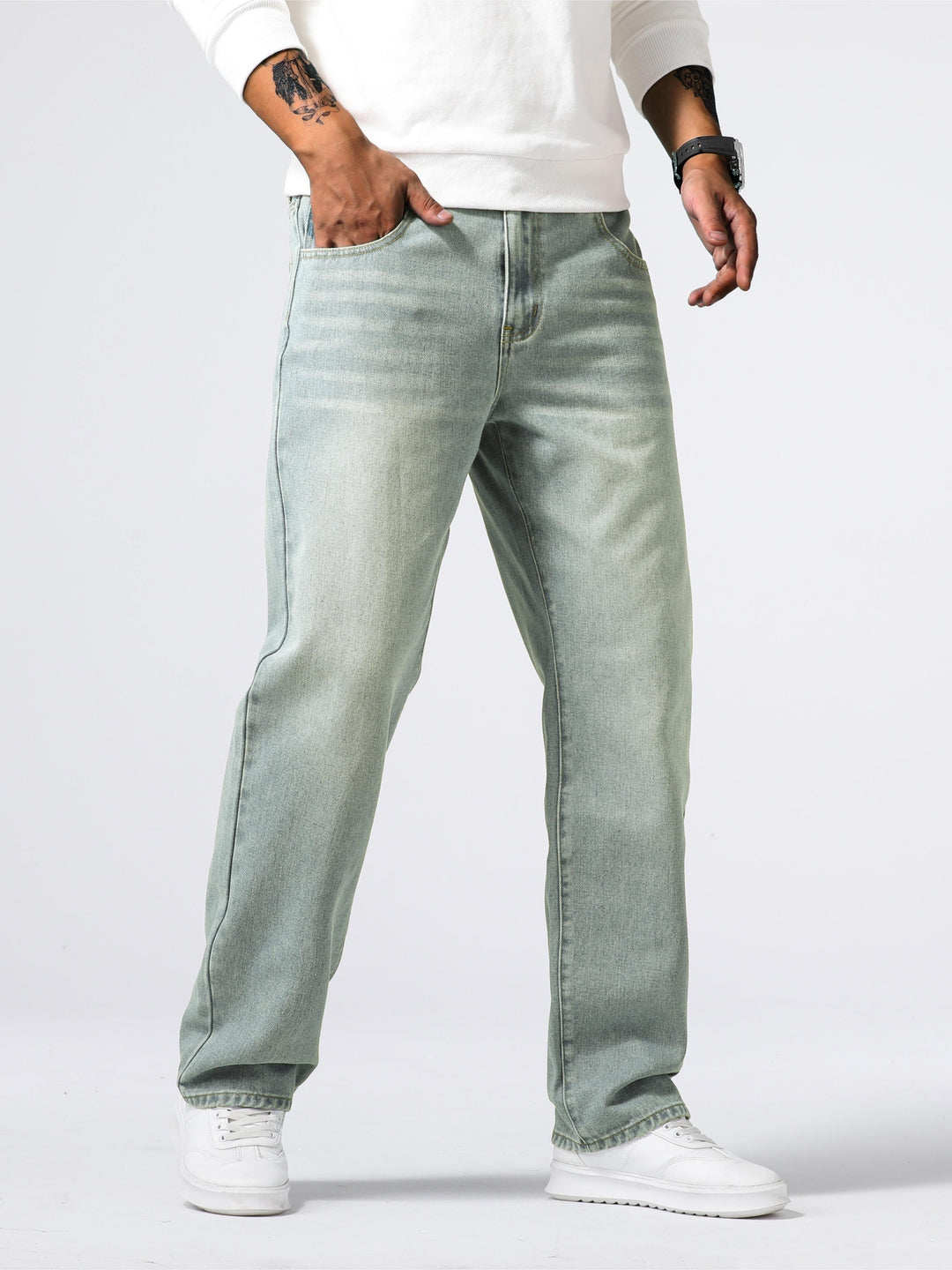 Men’s Denim Jeans Straight Leg Washed Blue Everyday Fit 6