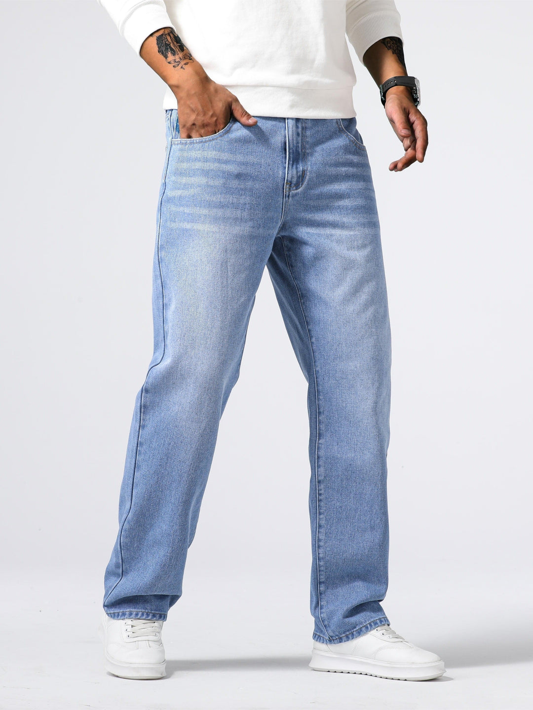 Men’s Denim Jeans Straight Leg Washed Blue Everyday Fit 8