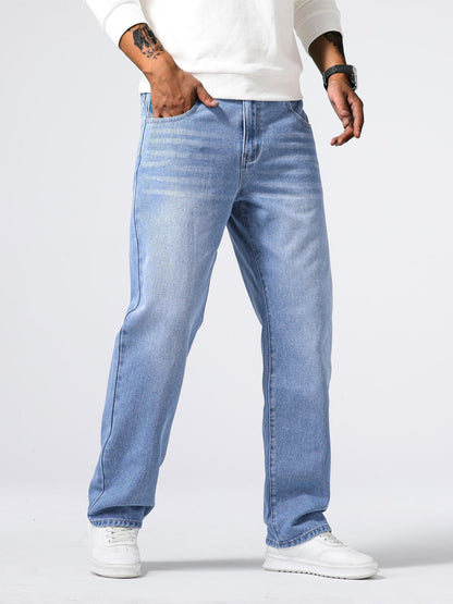Men’s Denim Jeans Straight Leg Washed Blue Everyday Fit 8
