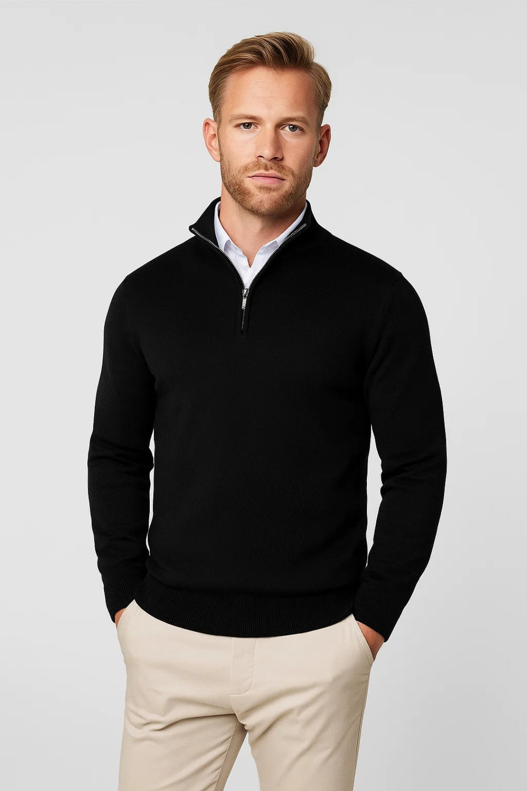 Men’s Half Zip Knit Pullover – High Collar Winter Sweater 0