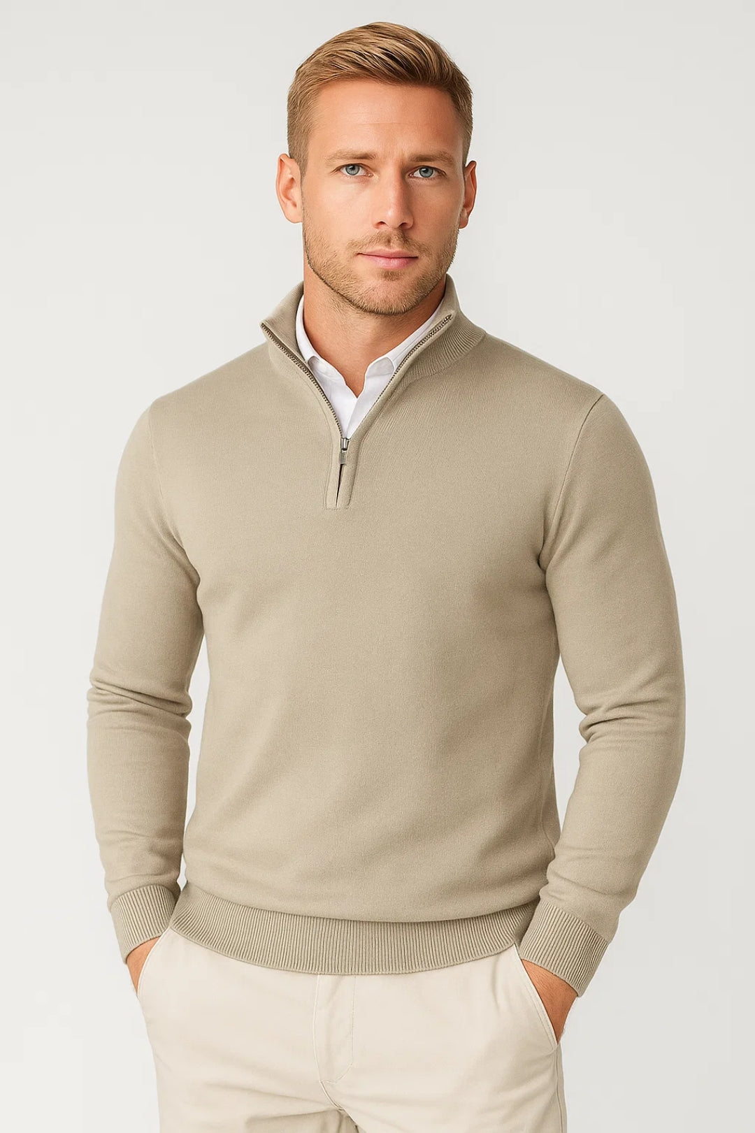 Men’s Half Zip Knit Pullover – High Collar Winter Sweater 1