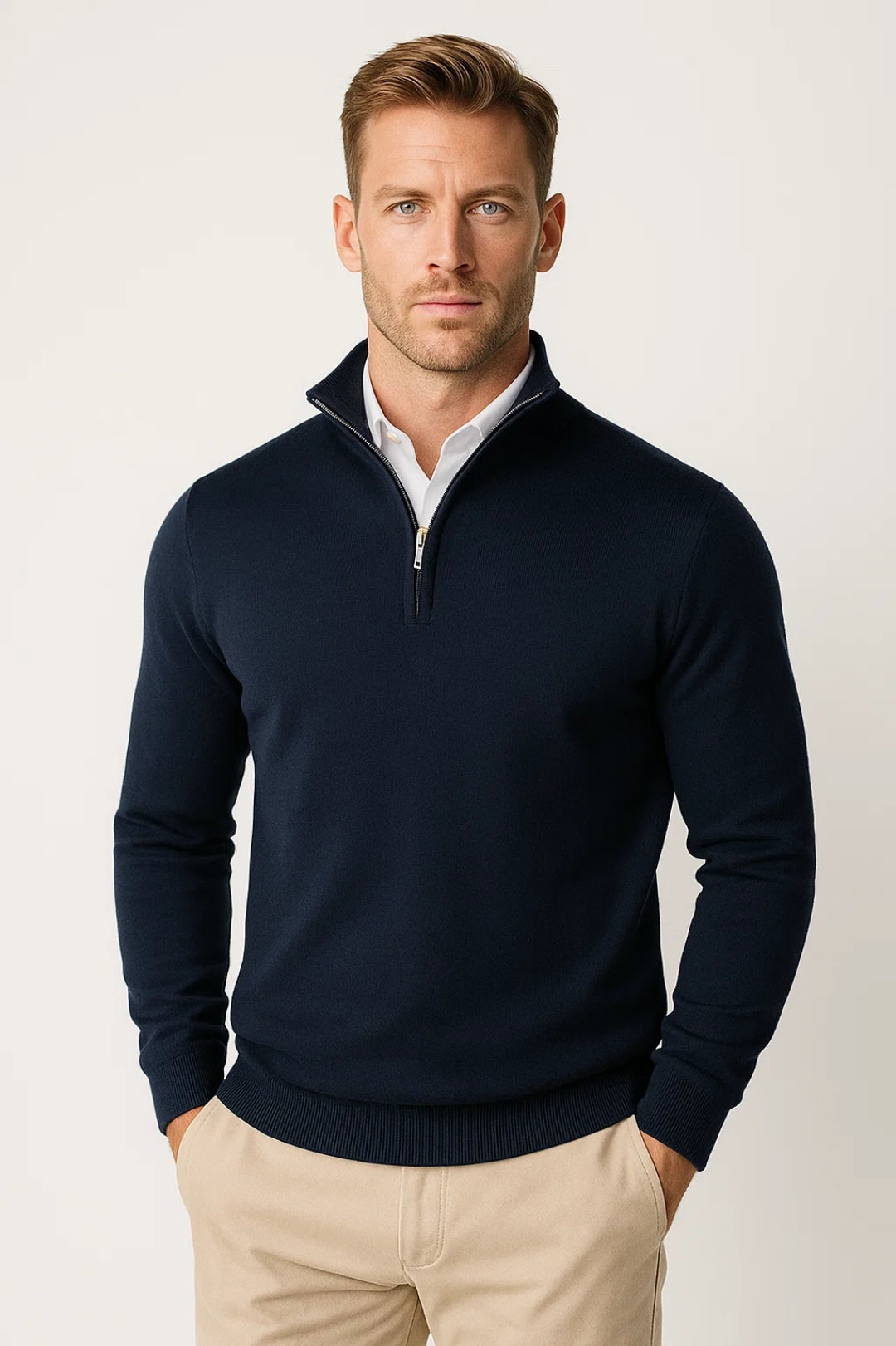 Men’s Half Zip Knit Pullover – High Collar Winter Sweater 2