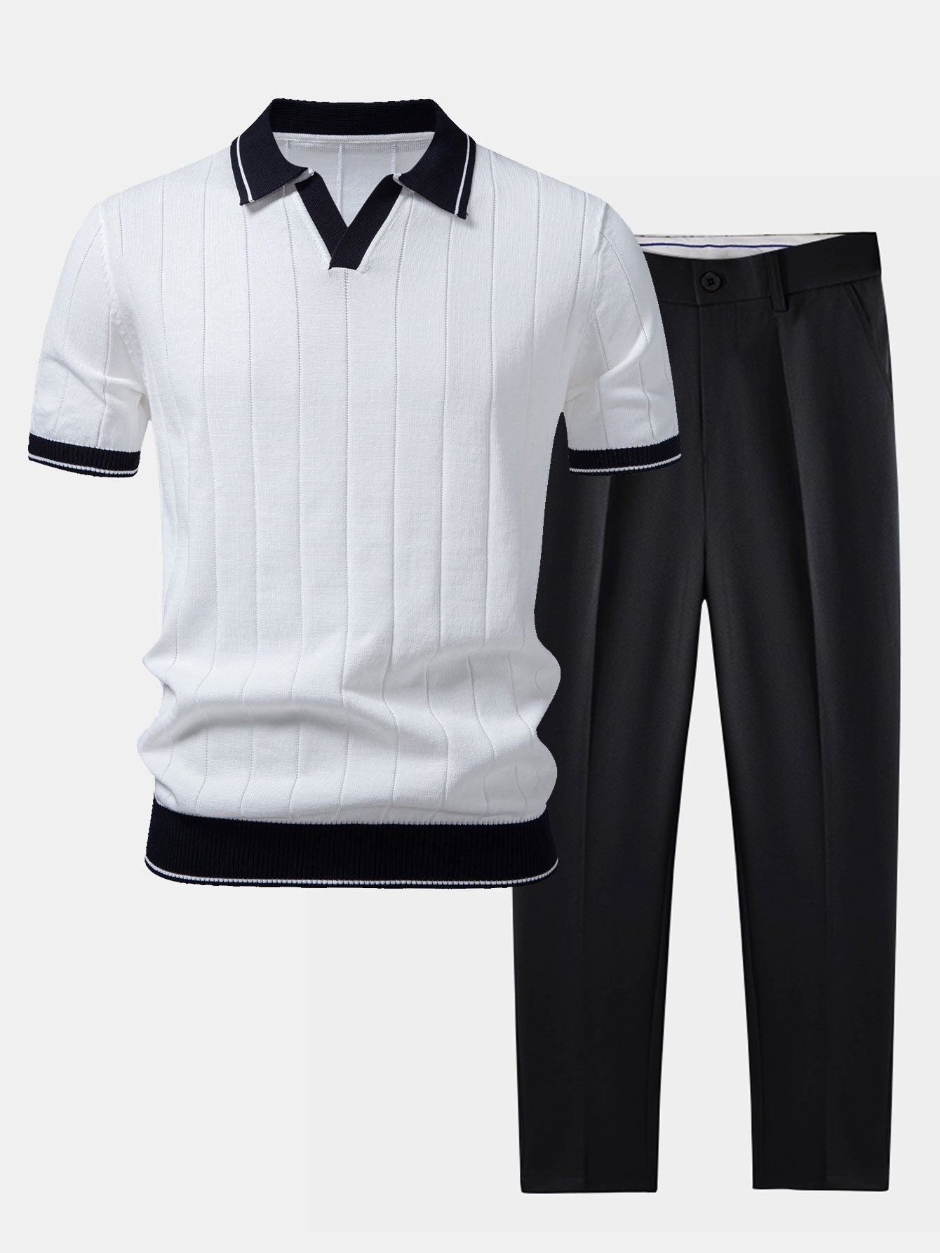 Men’s Knit Polo and Tapered Trousers Smart Casual Set 0