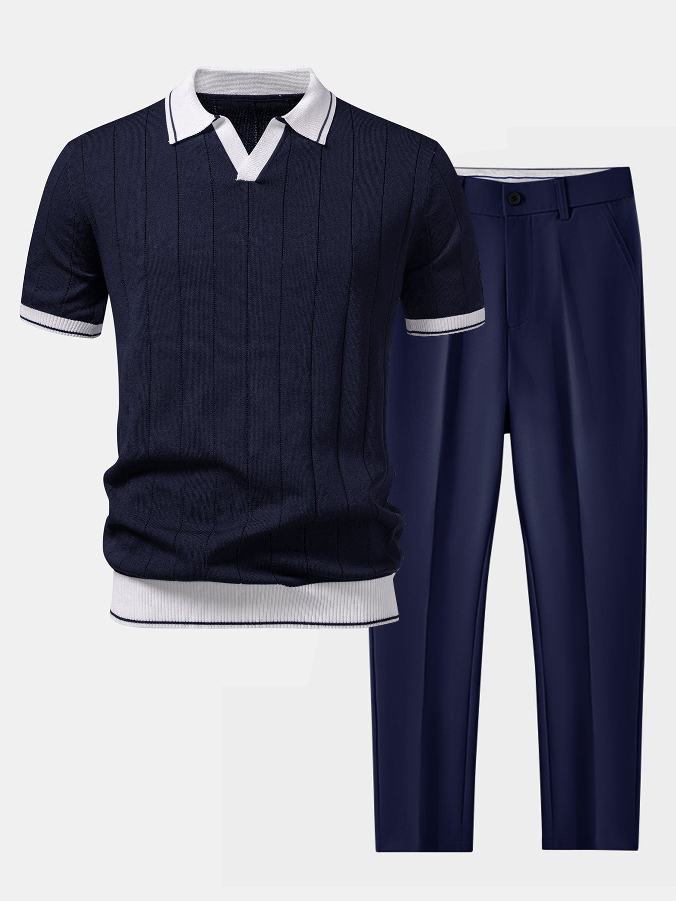 Men’s Knit Polo and Tapered Trousers Smart Casual Set 1