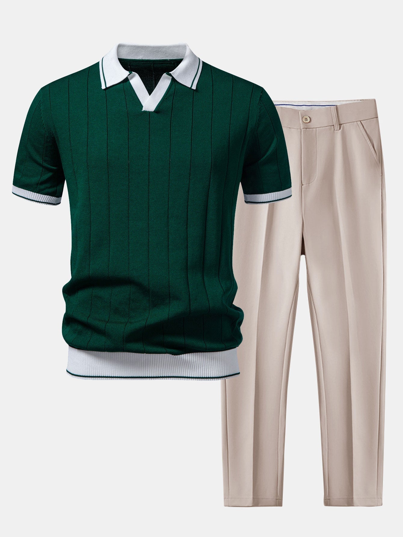 Men’s Knit Polo and Tapered Trousers Smart Casual Set 2