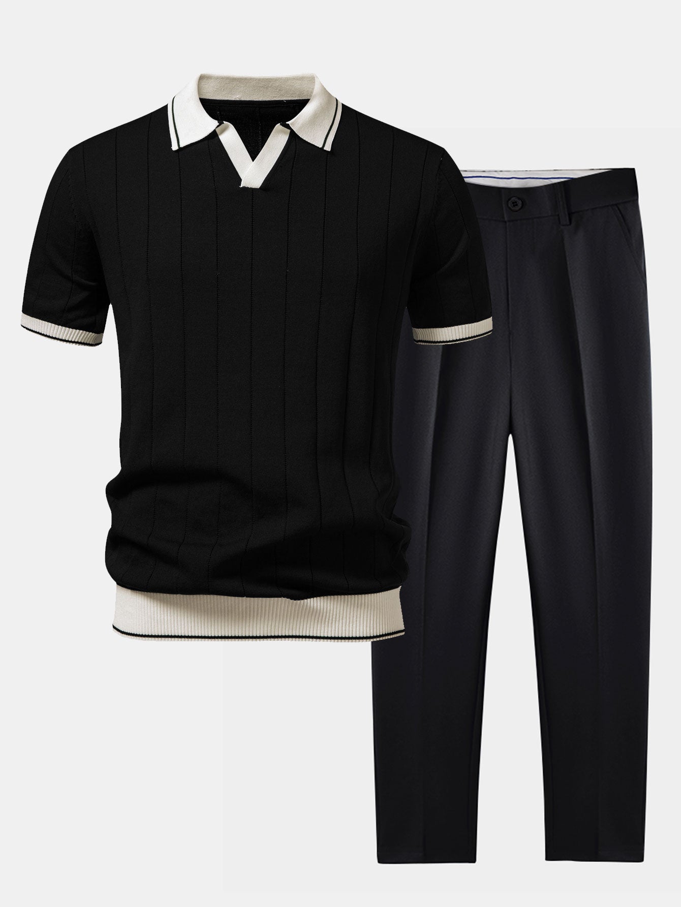 Men’s Knit Polo and Tapered Trousers Smart Casual Set 3