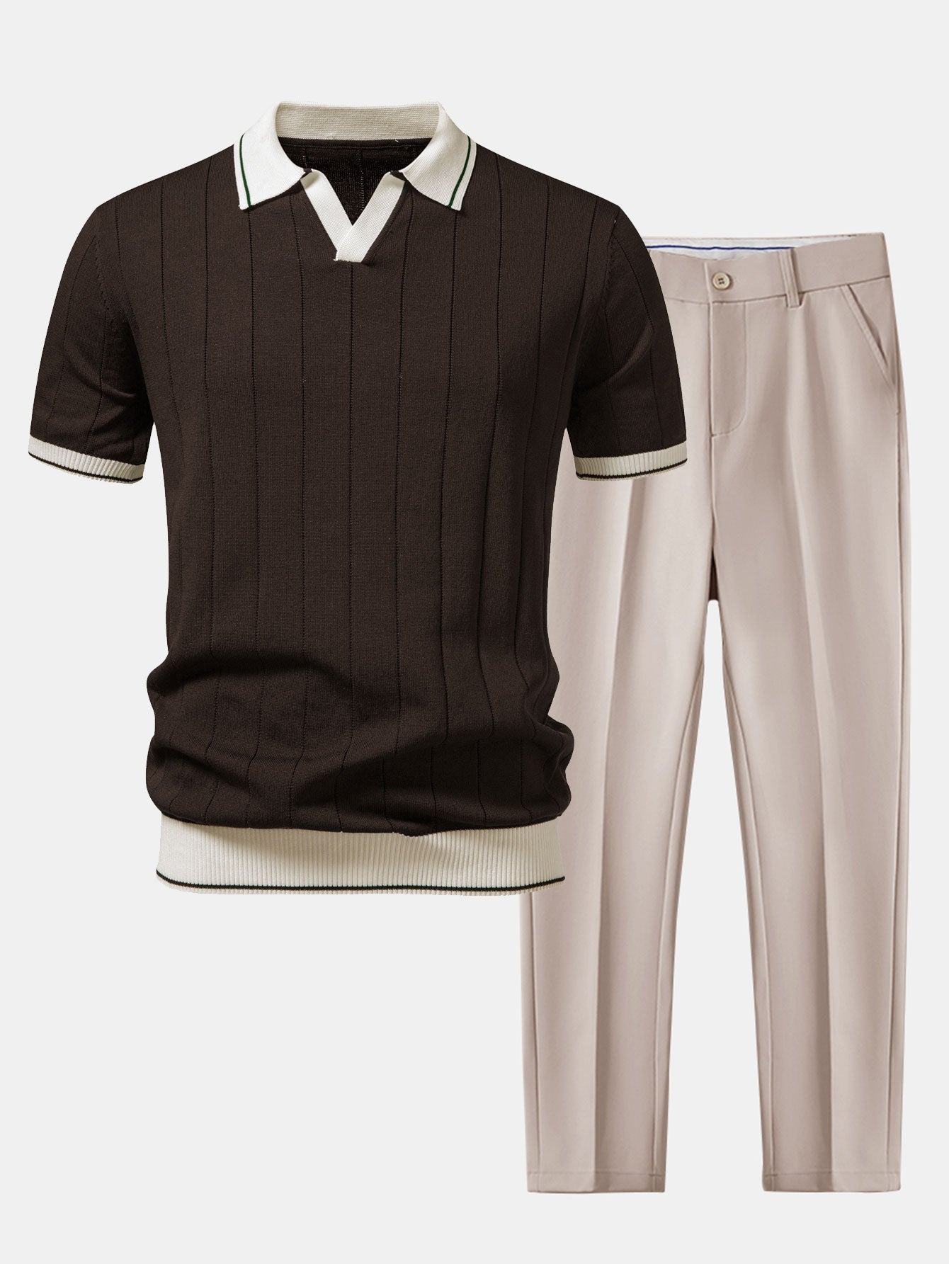 Men’s Knit Polo and Tapered Trousers Smart Casual Set 4