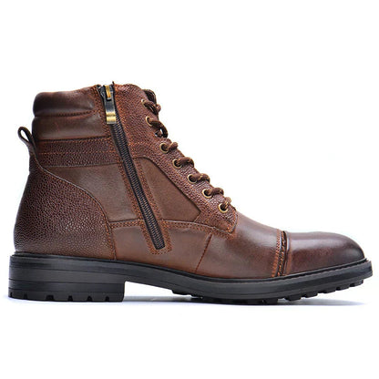 Men’s Leather Boots with Side Zipper and Laces – Durable Brown Work-Inspired Boots for Casual, Outdoor and Smart-Casual Wear 0