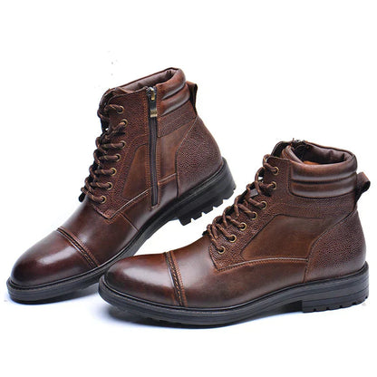 Men’s Leather Boots with Side Zipper and Laces – Durable Brown Work-Inspired Boots for Casual, Outdoor and Smart-Casual Wear 2