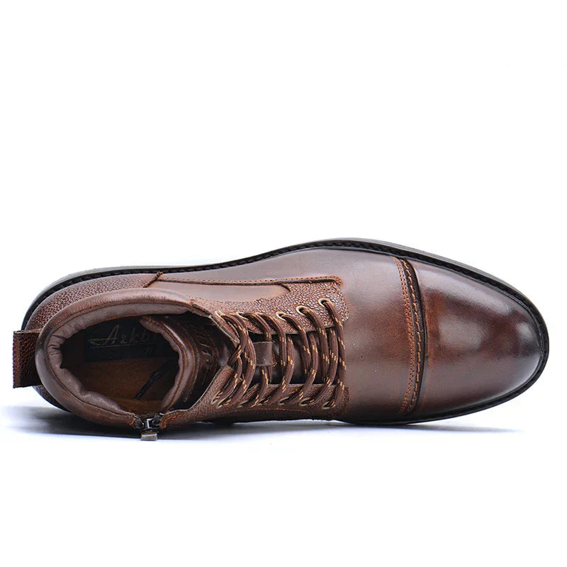 Men’s Leather Boots with Side Zipper and Laces – Durable Brown Work-Inspired Boots for Casual, Outdoor and Smart-Casual Wear 3