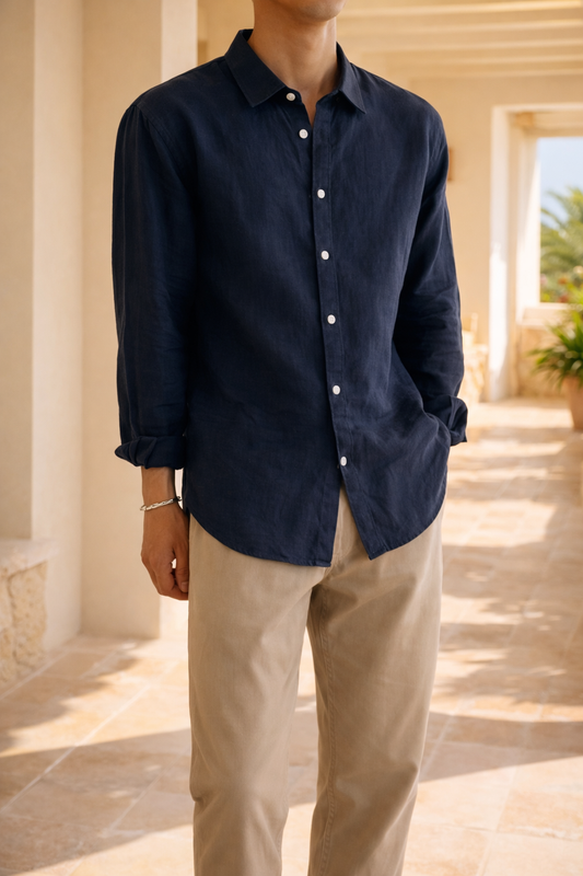 Men’s Linen Button Shirt Relaxed Smart Casual Style 0
