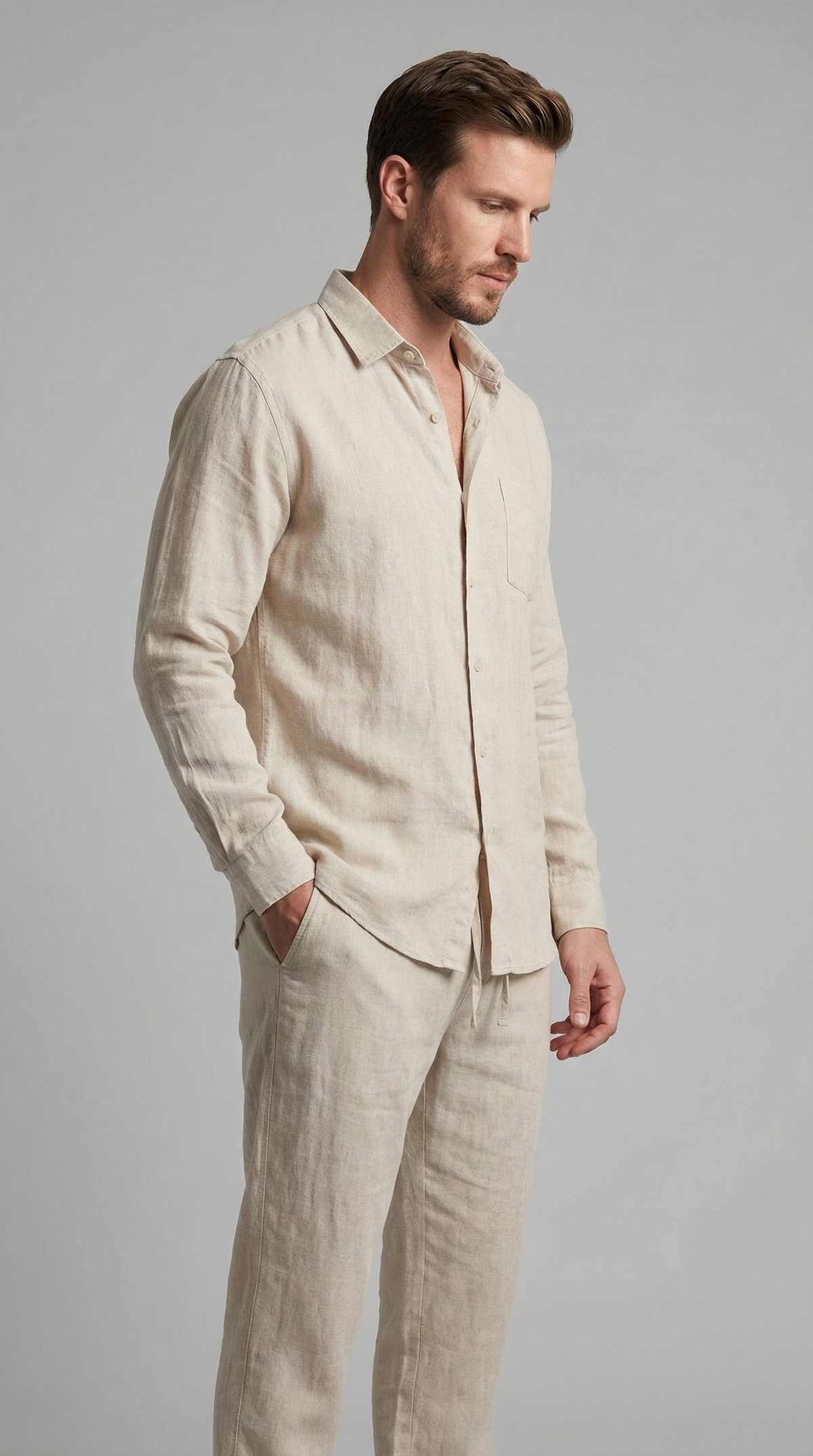 Men’s Linen Co-Ord Set Relaxed Shirt Trousers Outfit 0