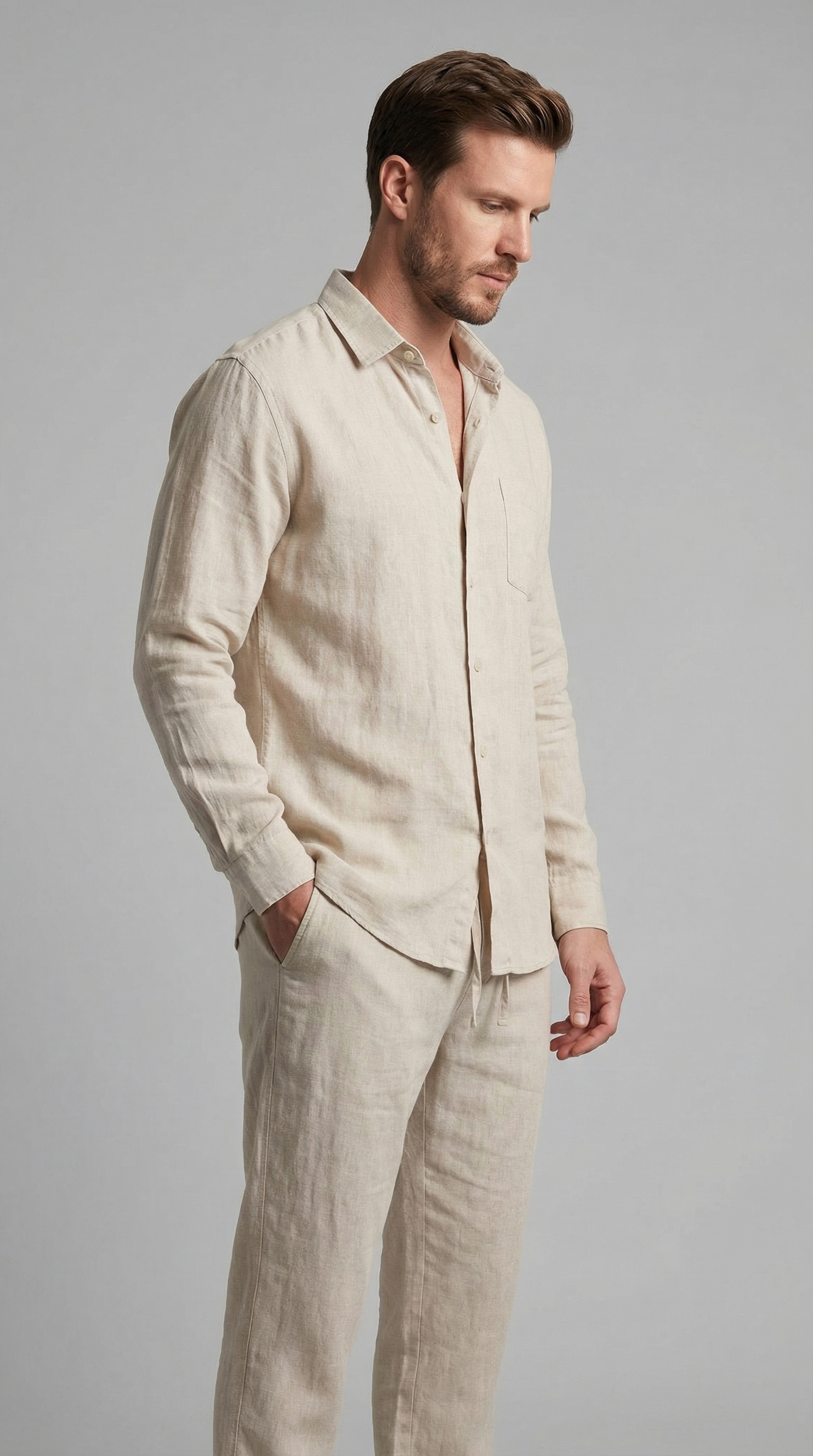 Men’s Linen Co-Ord Set Relaxed Shirt Trousers Outfit 0
