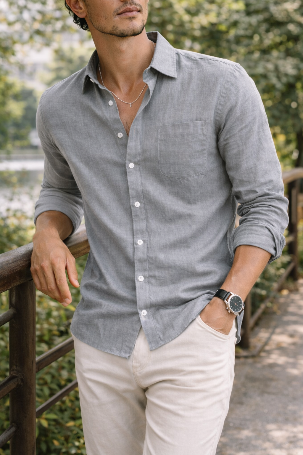 Men’s Linen Long Sleeve Shirt Breathable Relaxed Everyday Essential 1